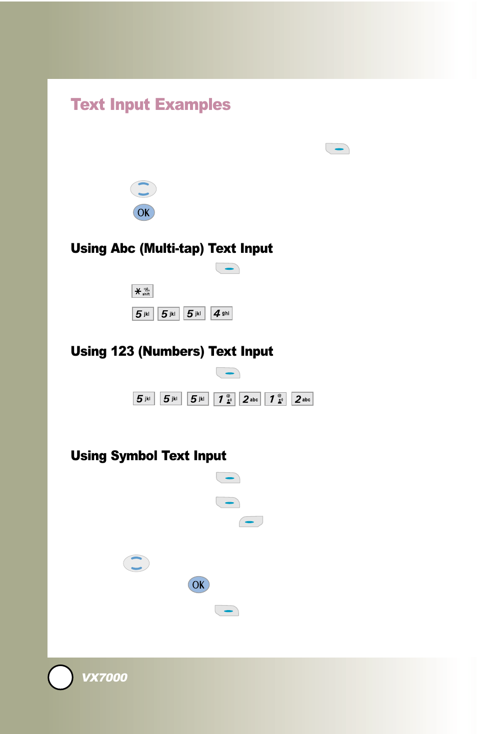 Entering and editing infor, Entering and editing infor mation mation, Text input examples | LG LGVX7000 User Manual | Page 27 / 124