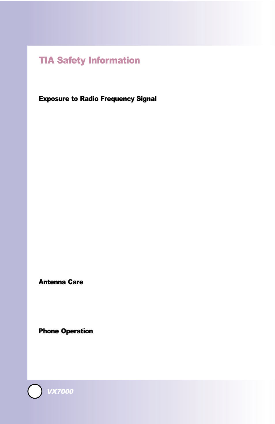 Safety, Tia safety information | LG LGVX7000 User Manual | Page 99 / 124