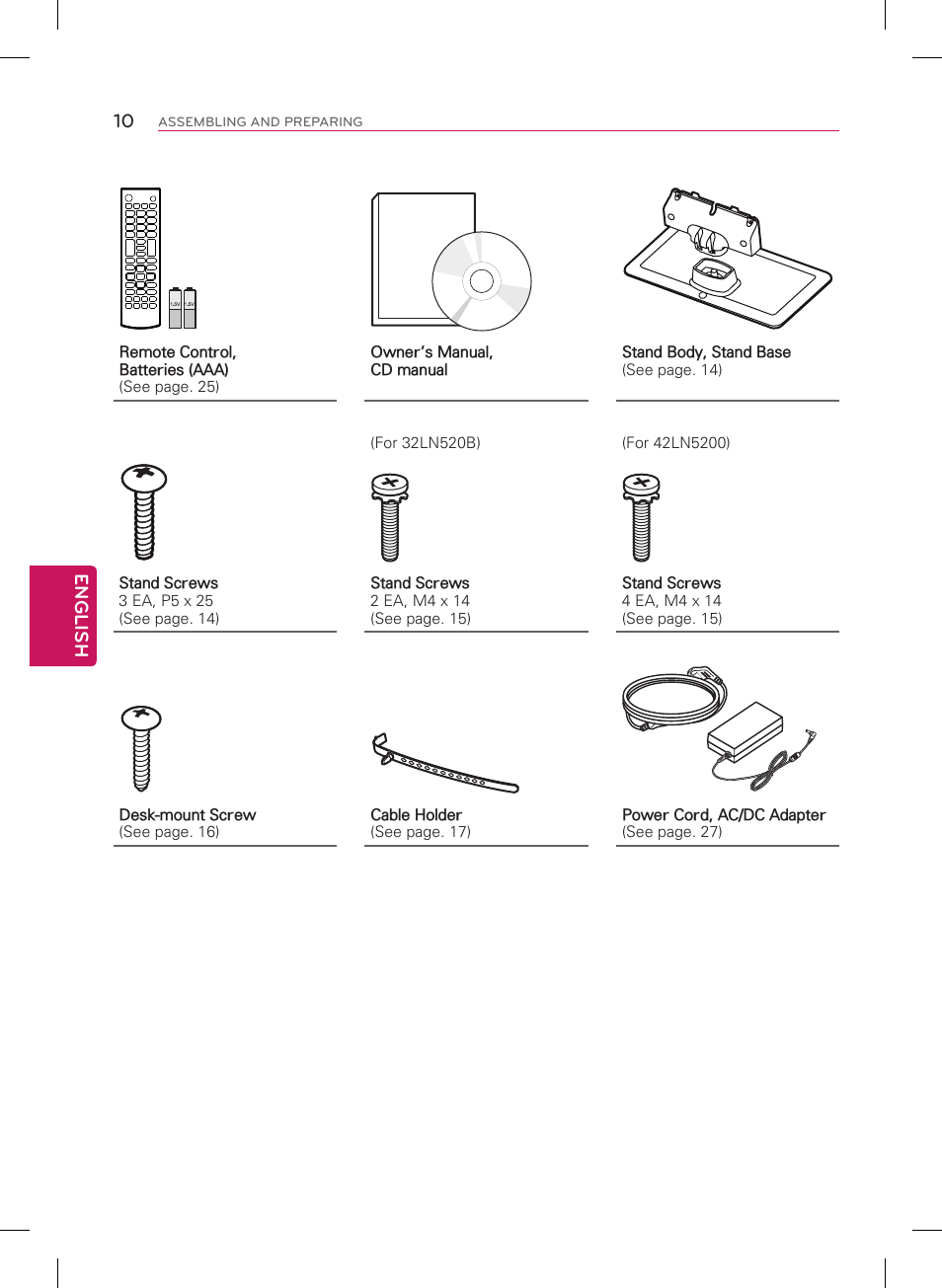 English 10 | LG 42LN5200 User Manual | Page 10 / 48