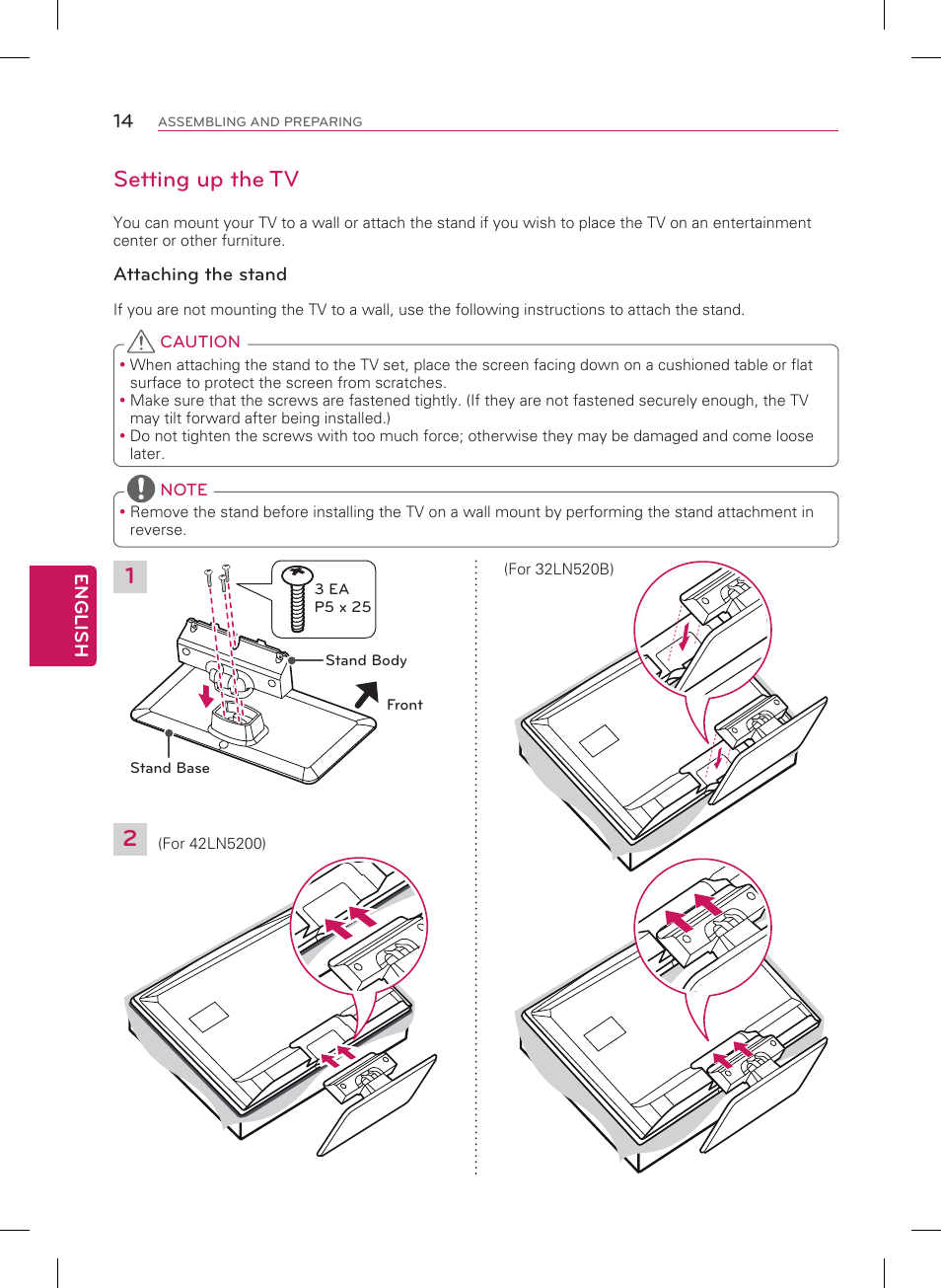 Setting up the tv | LG 42LN5200 User Manual | Page 14 / 48