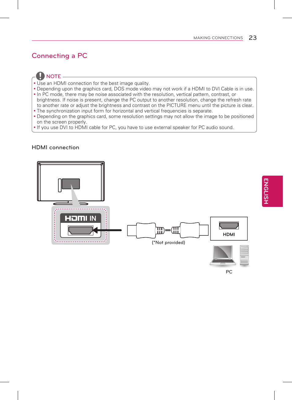 Connecting a pc | LG 42LN5200 User Manual | Page 23 / 48