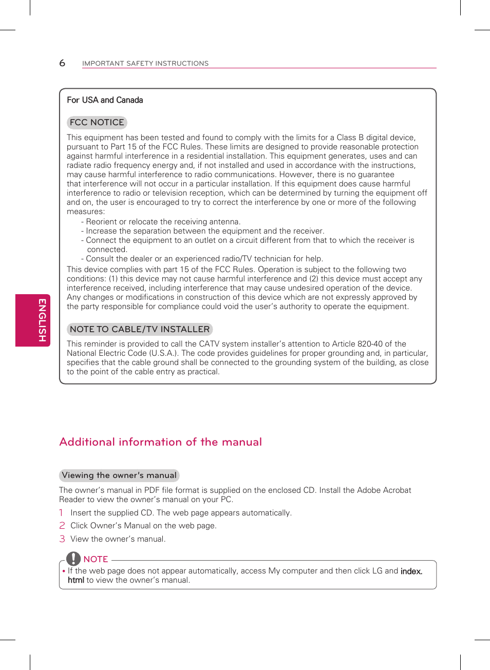 Additional information of the manual | LG 42LN5200 User Manual | Page 6 / 48