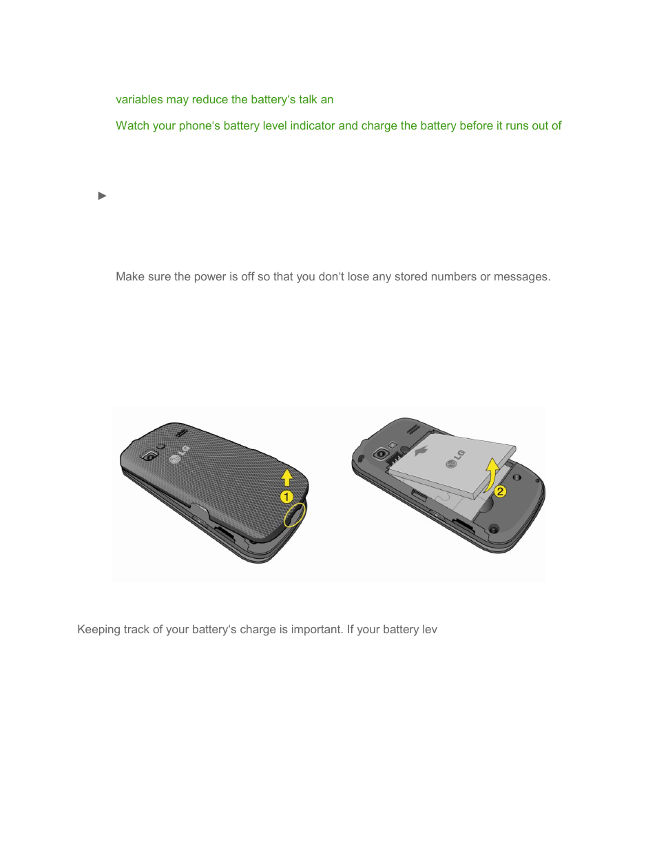 Charge the battery | LG LGLN272S User Manual | Page 18 / 112