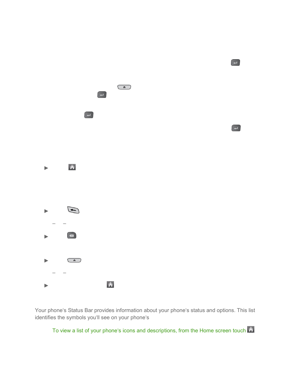 Navigate through menus using the qwerty keyboard, Back up within a menu, Status bar | LG LGLN272S User Manual | Page 21 / 112