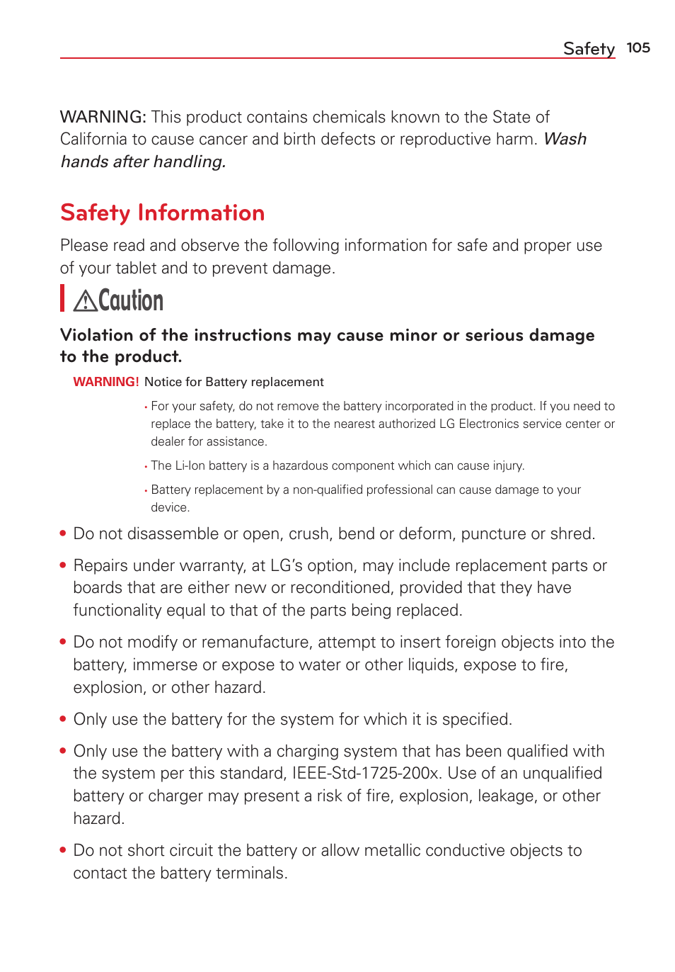 Safety information, Safety, Dxwlrq | LG LGVK810 User Manual | Page 107 / 142