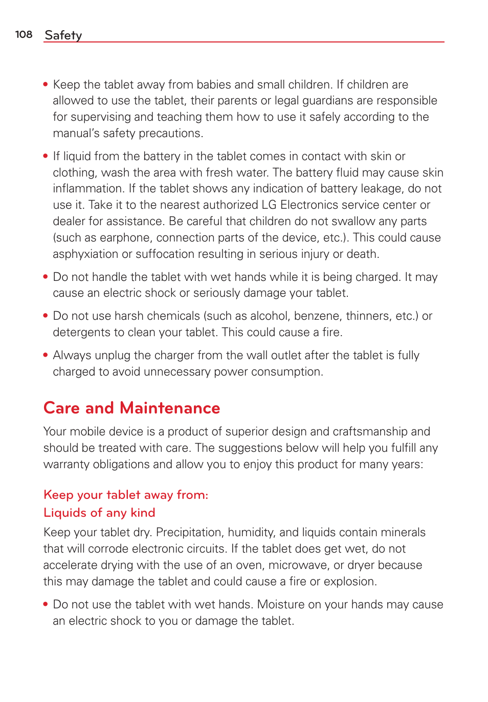 Care and maintenance | LG LGVK810 User Manual | Page 110 / 142