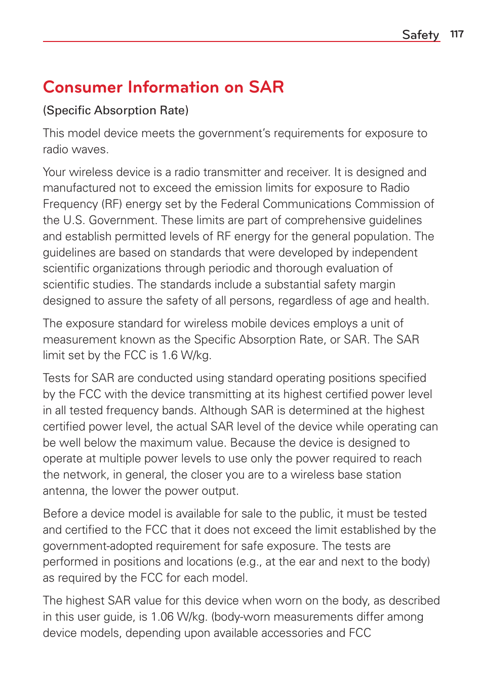 Consumer information on sar | LG LGVK810 User Manual | Page 119 / 142