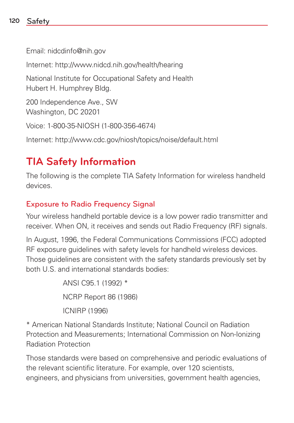 Tia safety information | LG LGVK810 User Manual | Page 122 / 142