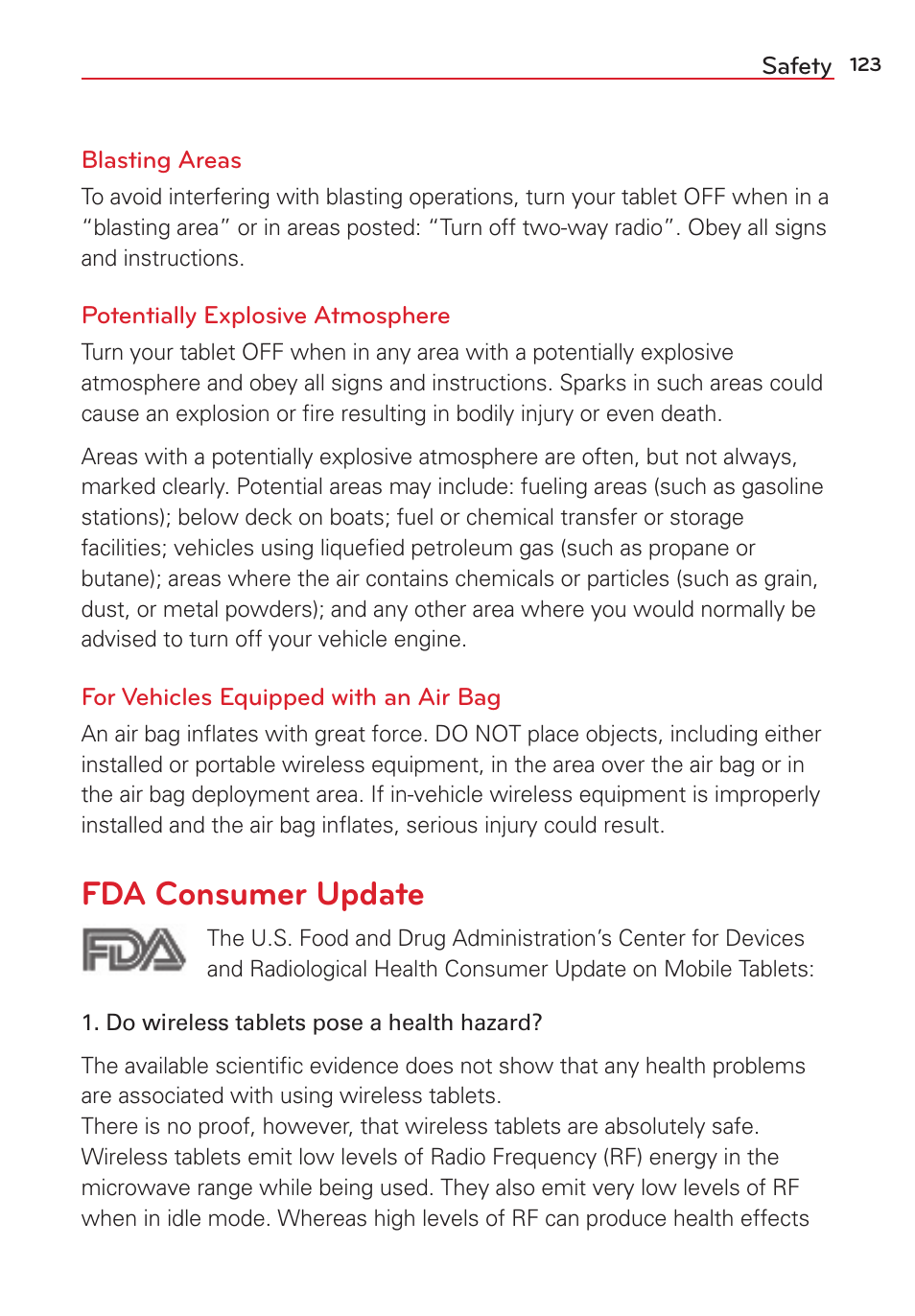 Fda consumer update | LG LGVK810 User Manual | Page 125 / 142