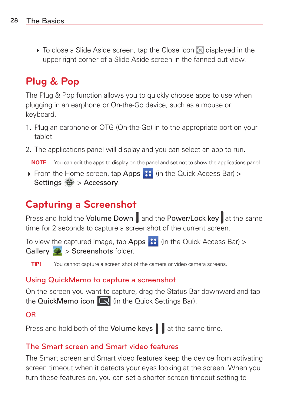 Plug & pop, Capturing a screenshot, Plug & pop capturing a screenshot | LG LGVK810 User Manual | Page 30 / 142