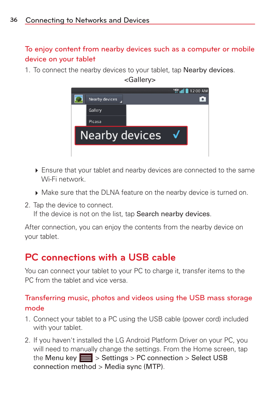 Pc connections with a usb cable | LG LGVK810 User Manual | Page 38 / 142