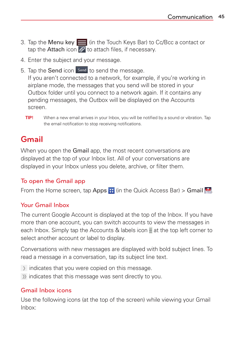 Gmail | LG LGVK810 User Manual | Page 47 / 142