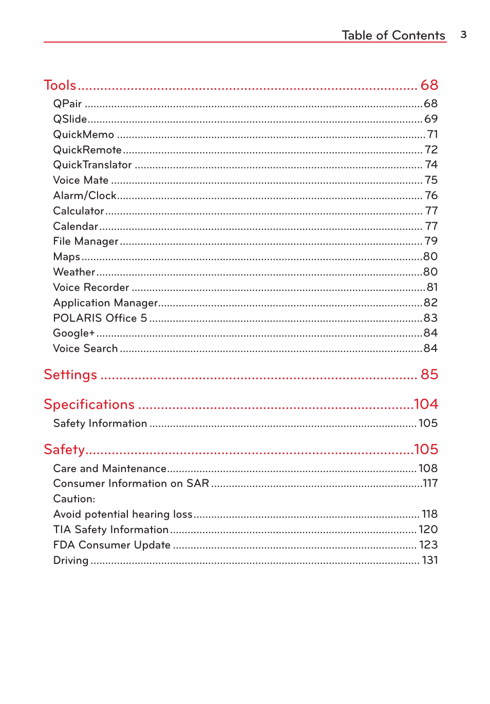 LG LGVK810 User Manual | Page 5 / 142