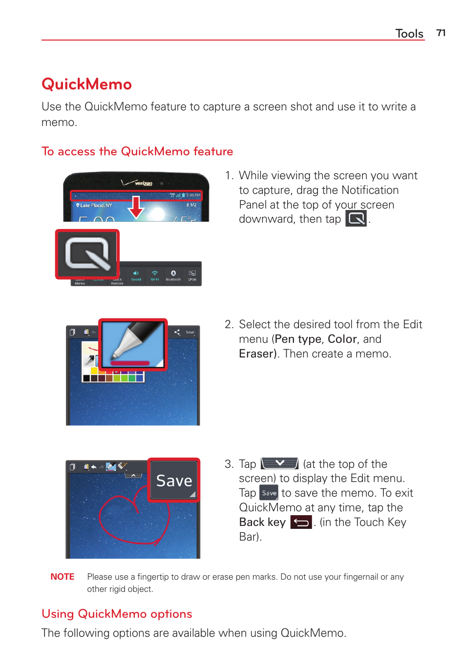 Quickmemo | LG LGVK810 User Manual | Page 73 / 142