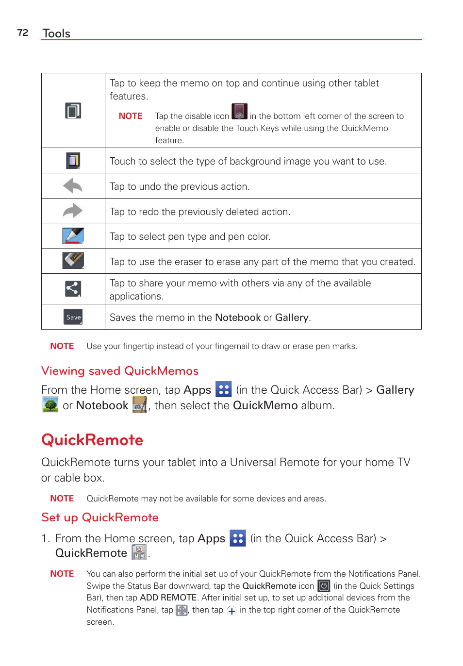 Quickremote, Tools, Set up quickremote | LG LGVK810 User Manual | Page 74 / 142