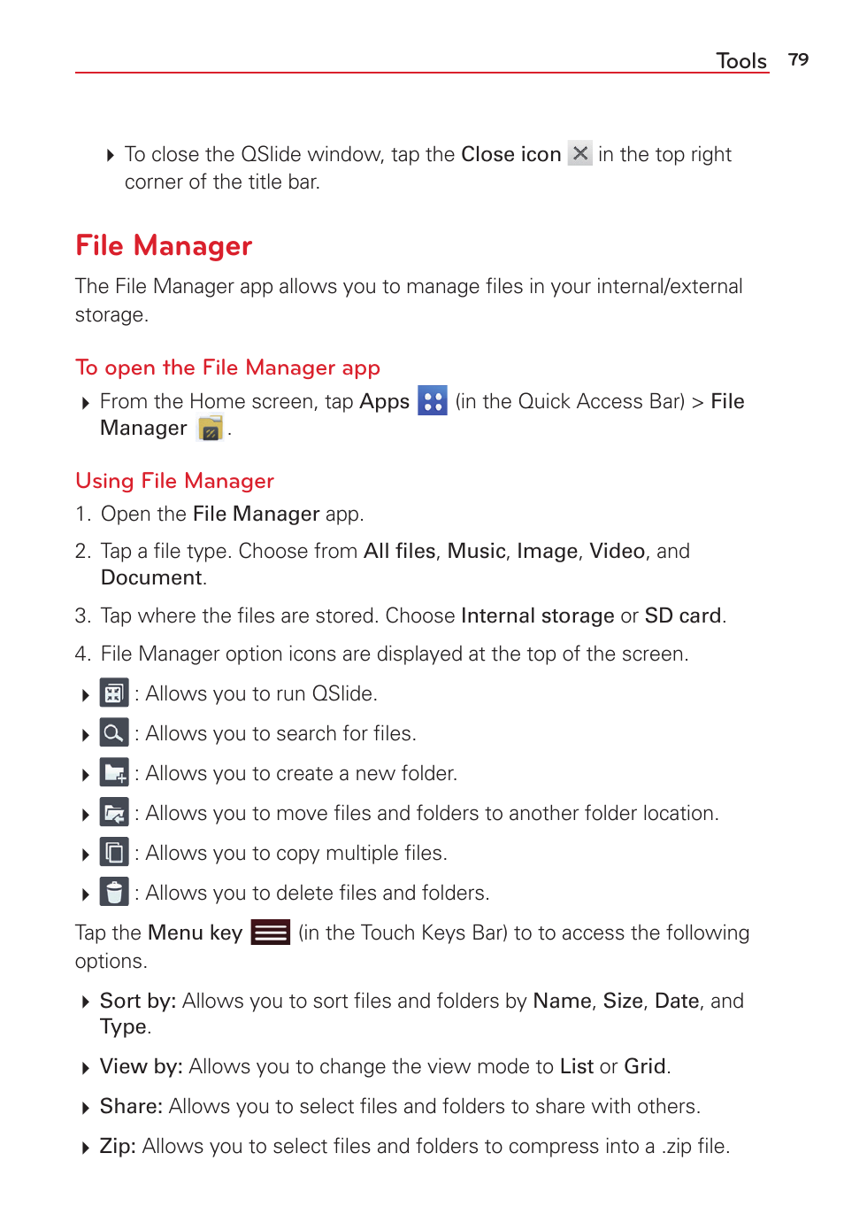 File manager | LG LGVK810 User Manual | Page 81 / 142