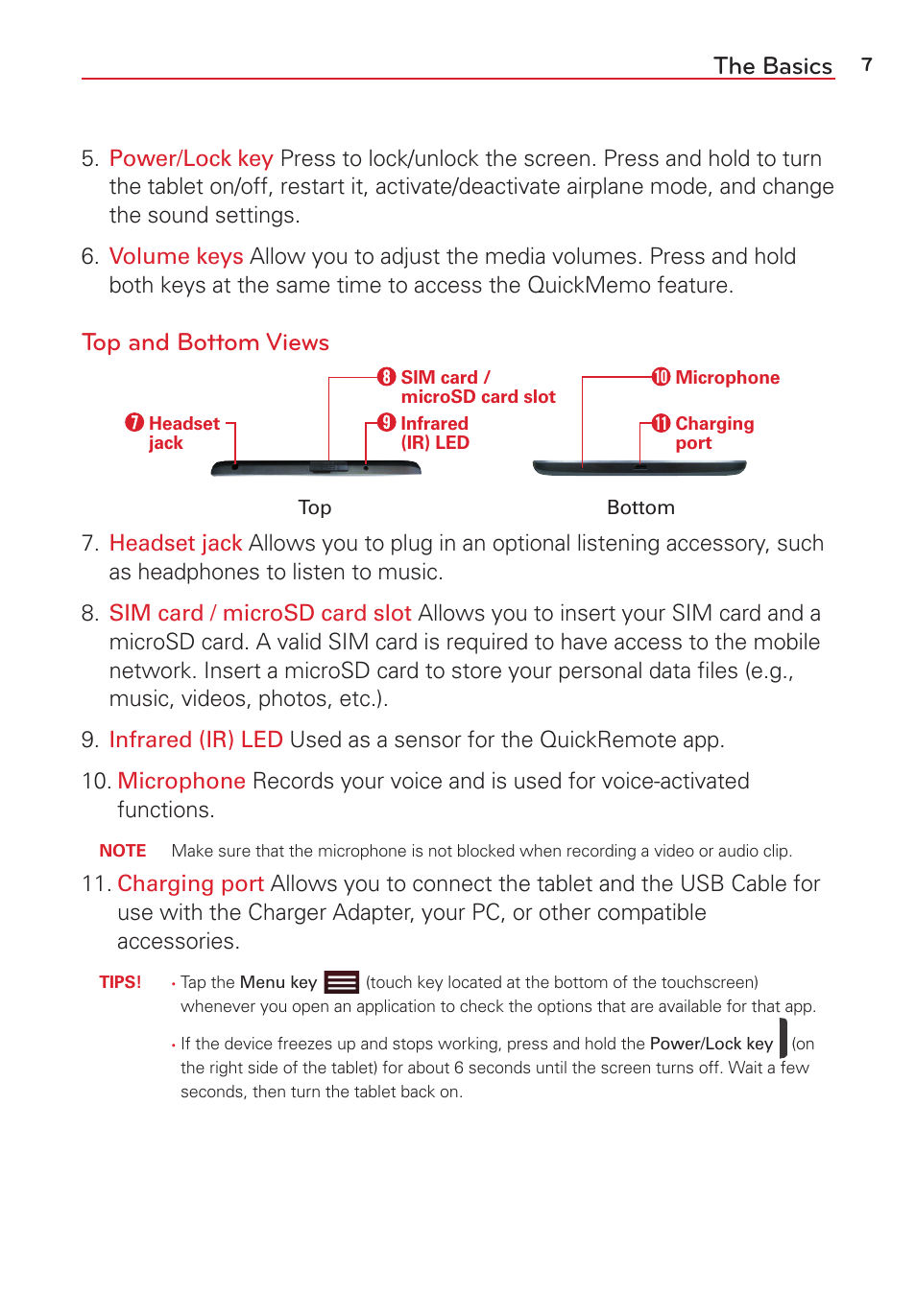 The basics, Top and bottom views | LG LGVK810 User Manual | Page 9 / 142