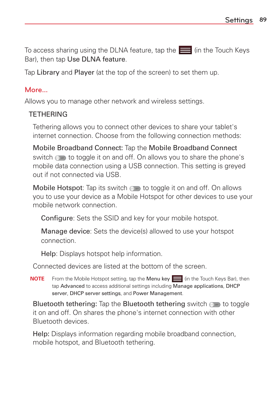 Settings, More | LG LGVK810 User Manual | Page 91 / 142