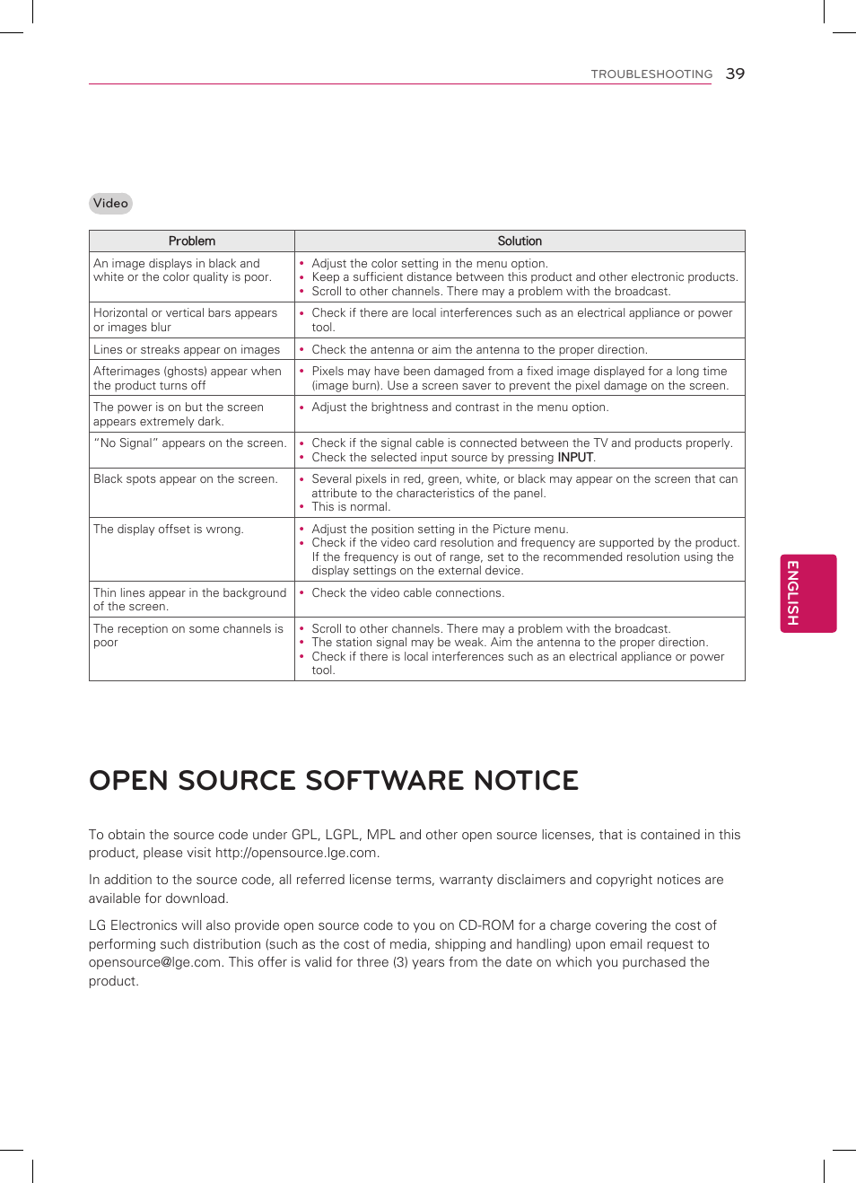 Open source software notice, English 39 | LG 32CS460 User Manual | Page 39 / 44