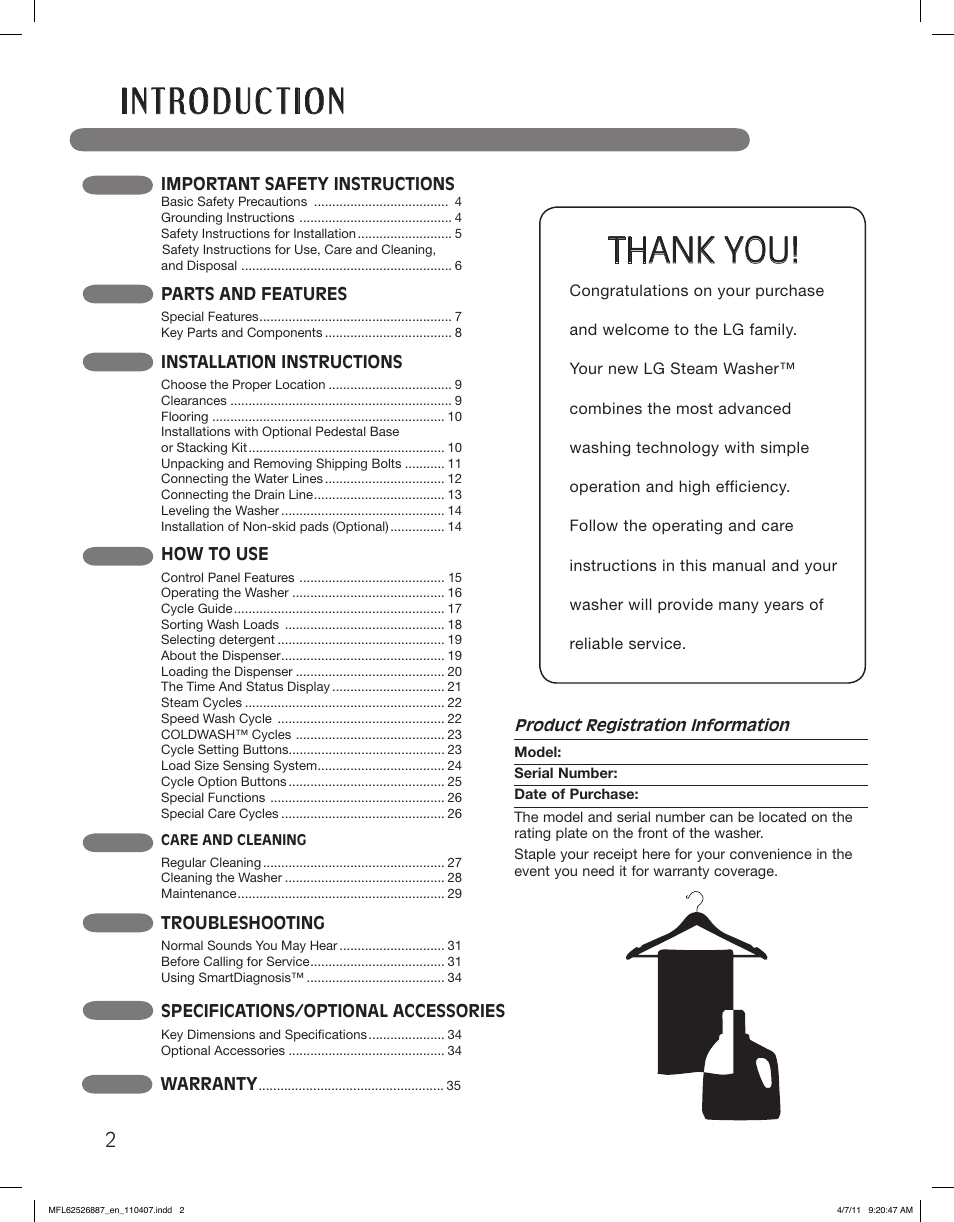 LG WM2450HRA User Manual | Page 2 / 72