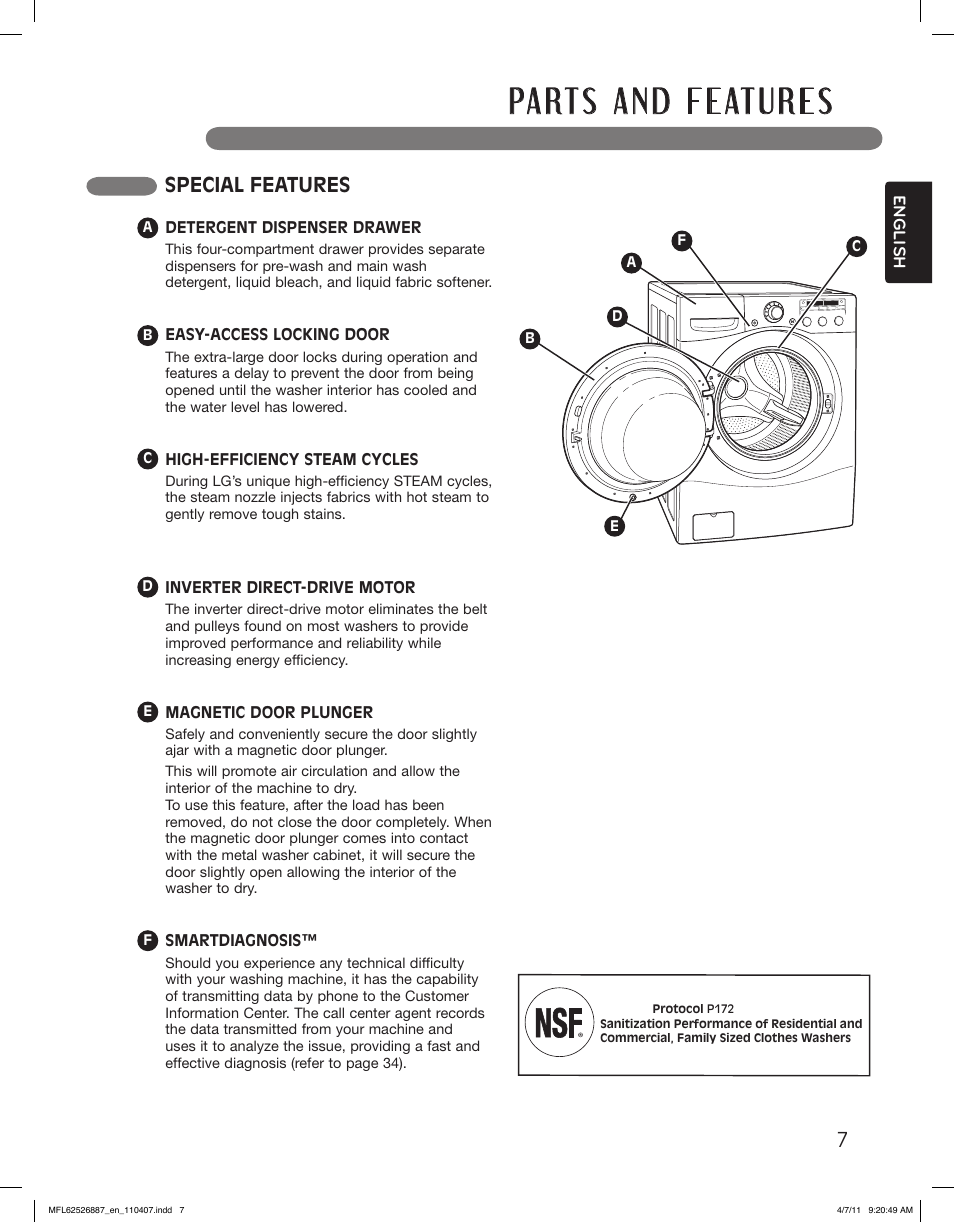 Special features | LG WM2450HRA User Manual | Page 7 / 72