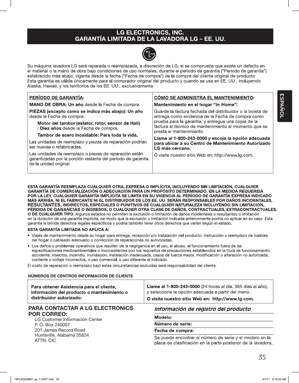 LG WM2450HRA User Manual | Page 71 / 72