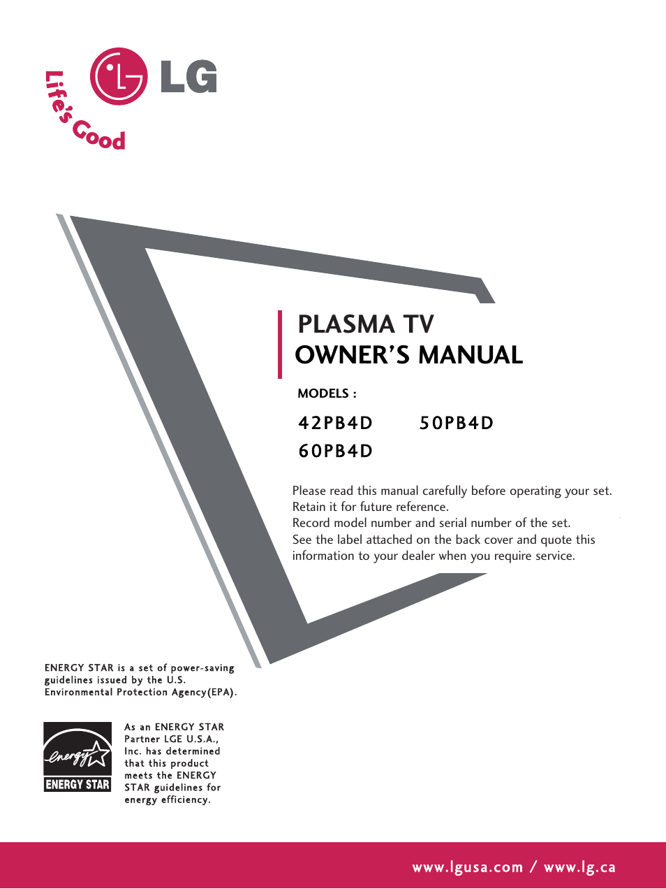 LG 60PB4D User Manual | 152 pages
