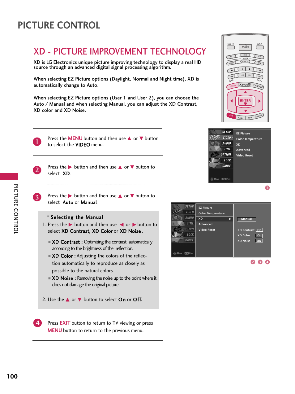 Xd - picture improvement technology, Picture control, Picture contr ol | LG 60PB4D User Manual | Page 101 / 152