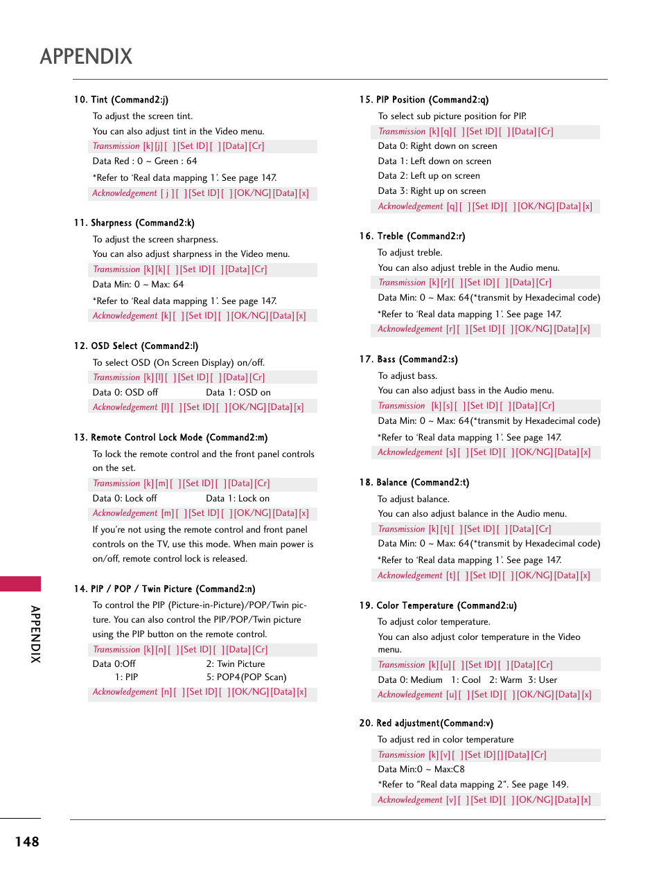 Appendix | LG 60PB4D User Manual | Page 149 / 152