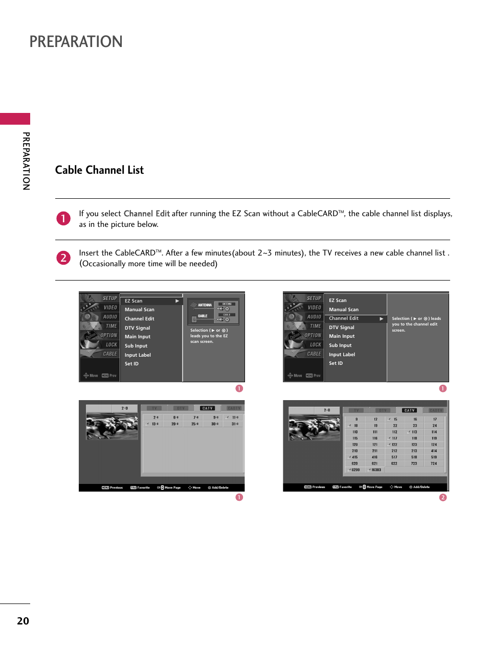 Preparation, Cable channel list, Prep ar a tion | LG 60PB4D User Manual | Page 21 / 152