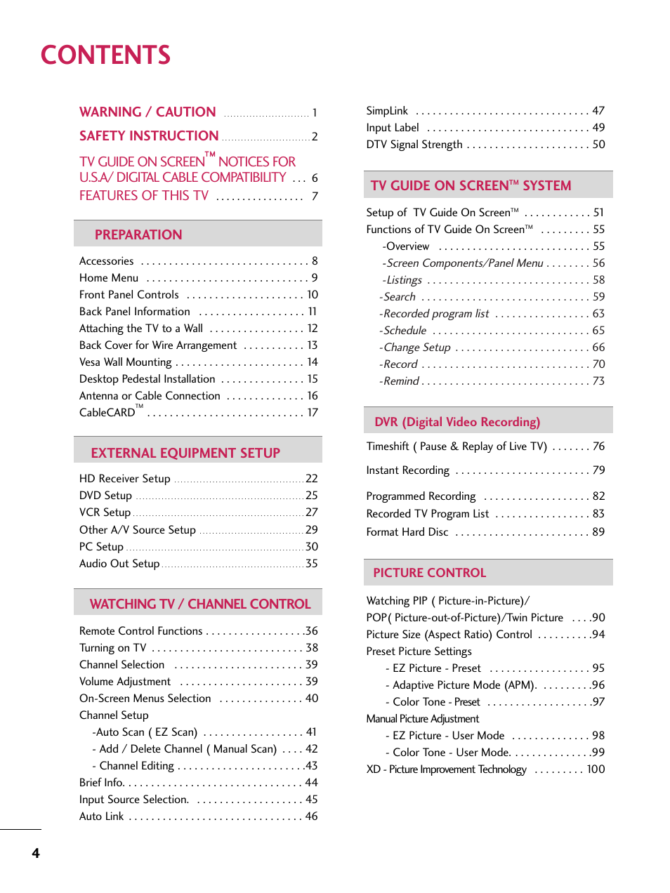 LG 60PB4D User Manual | Page 5 / 152