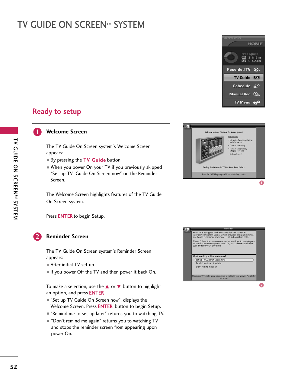 Tv guide on screen, System, Ready to setup | LG 60PB4D User Manual | Page 53 / 152