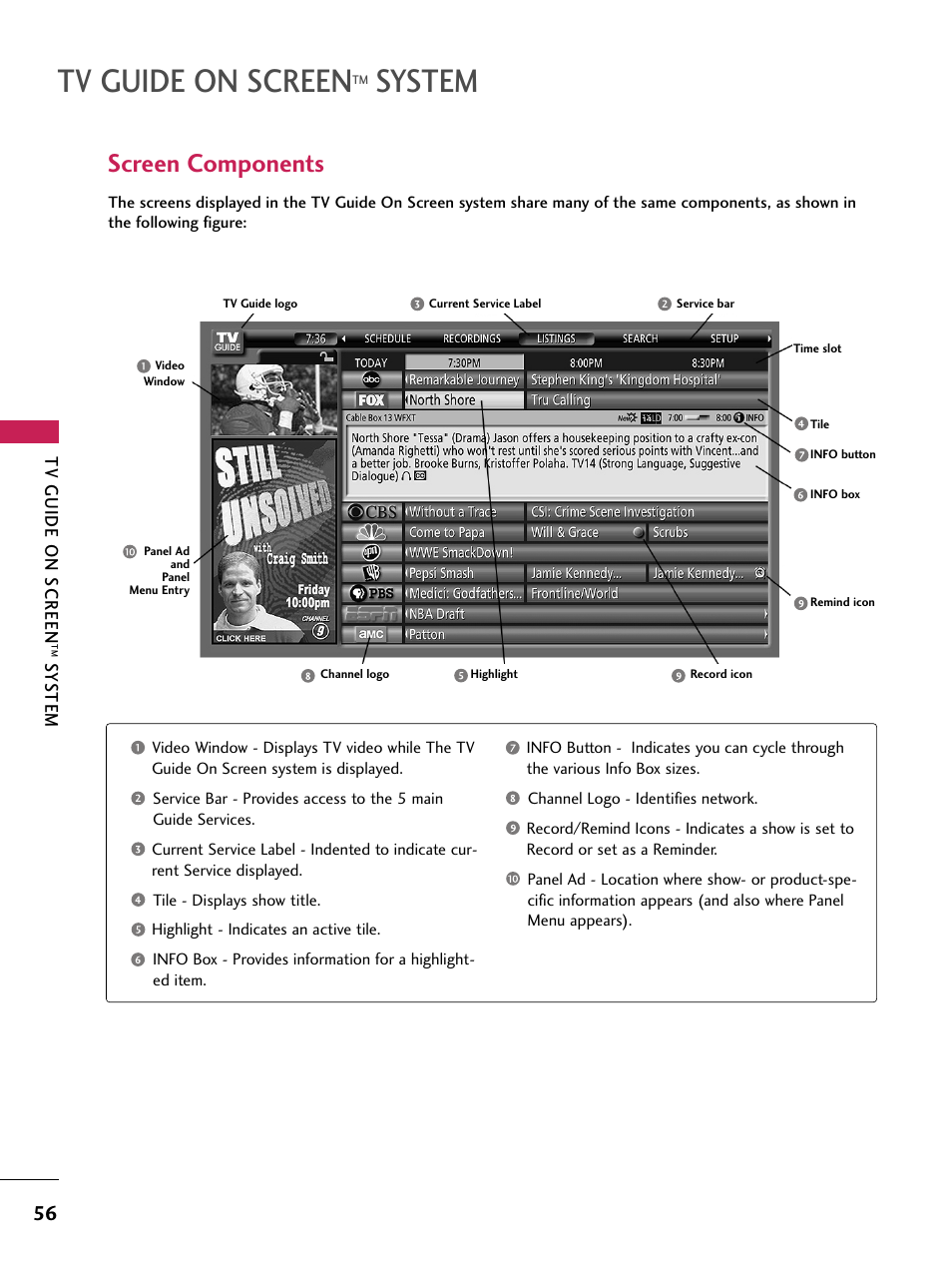 Screen components, Tv guide on screen, System | LG 60PB4D User Manual | Page 57 / 152