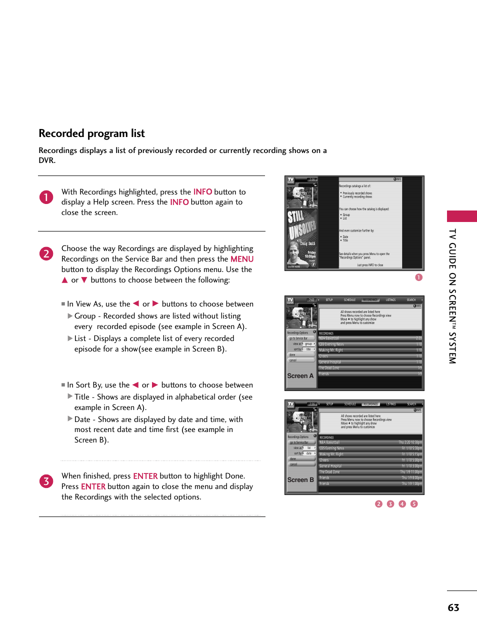 Recorded program list | LG 60PB4D User Manual | Page 64 / 152