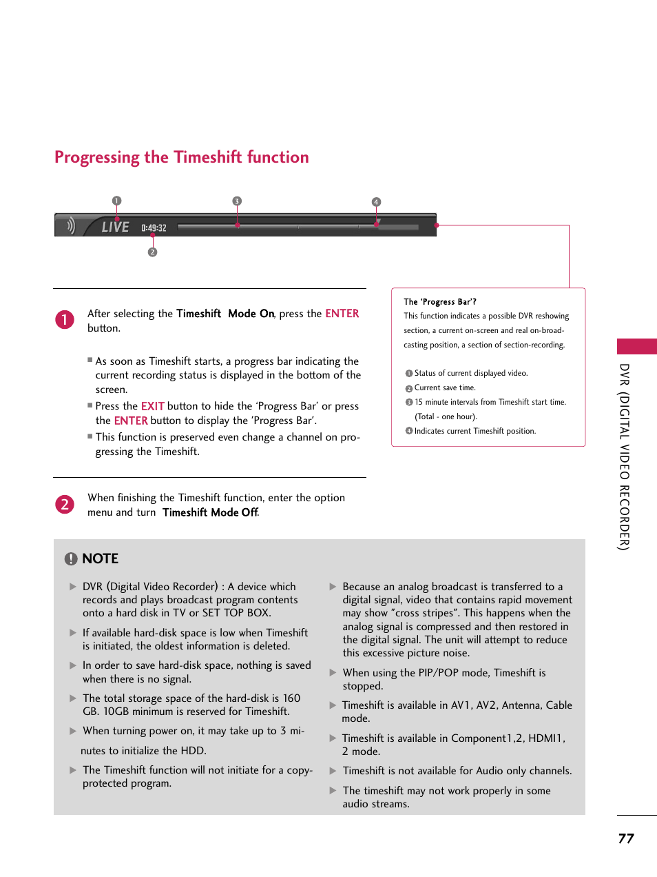 Progressing the timeshift function | LG 60PB4D User Manual | Page 78 / 152