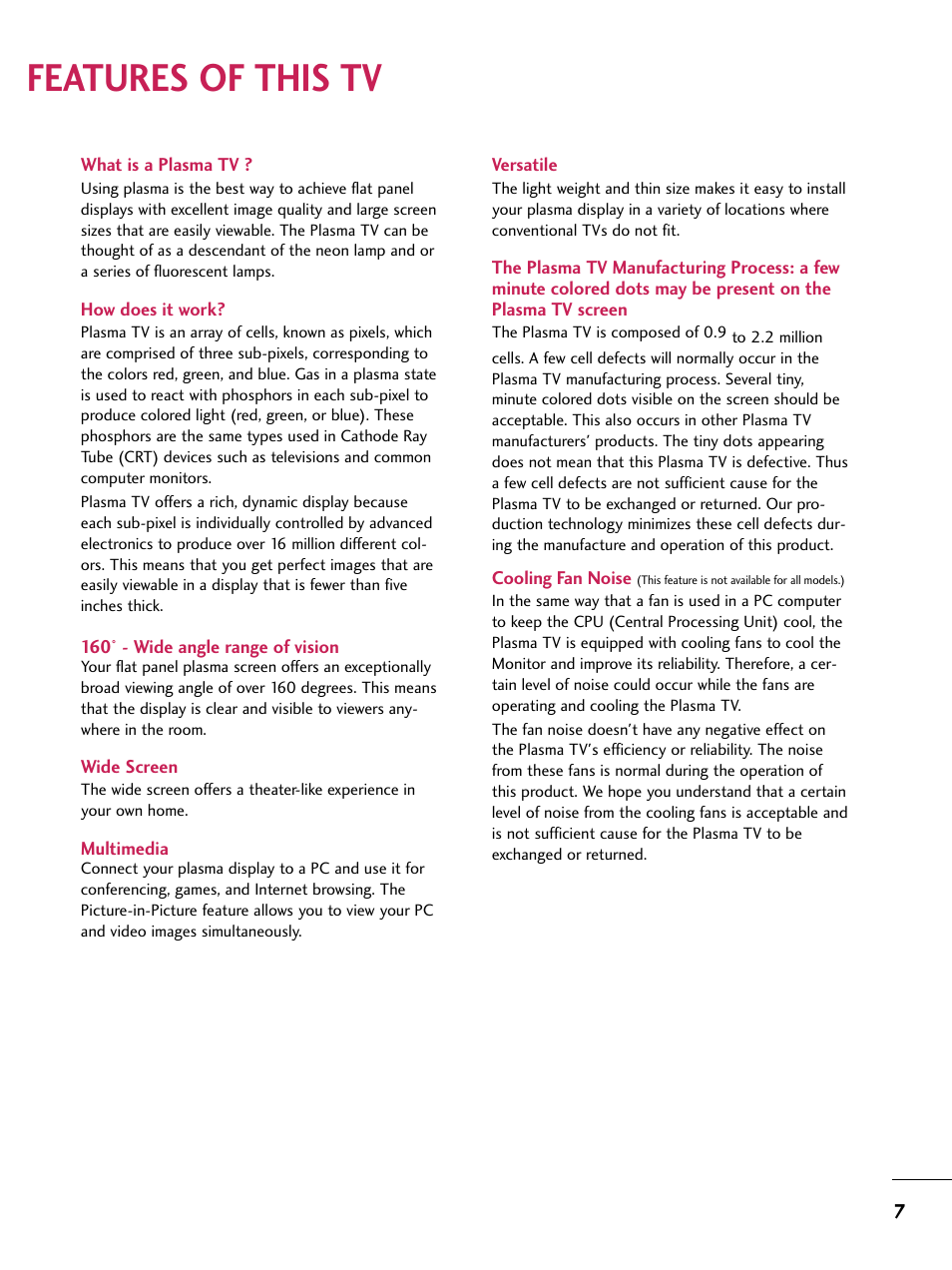 Features of this tv | LG 60PB4D User Manual | Page 8 / 152