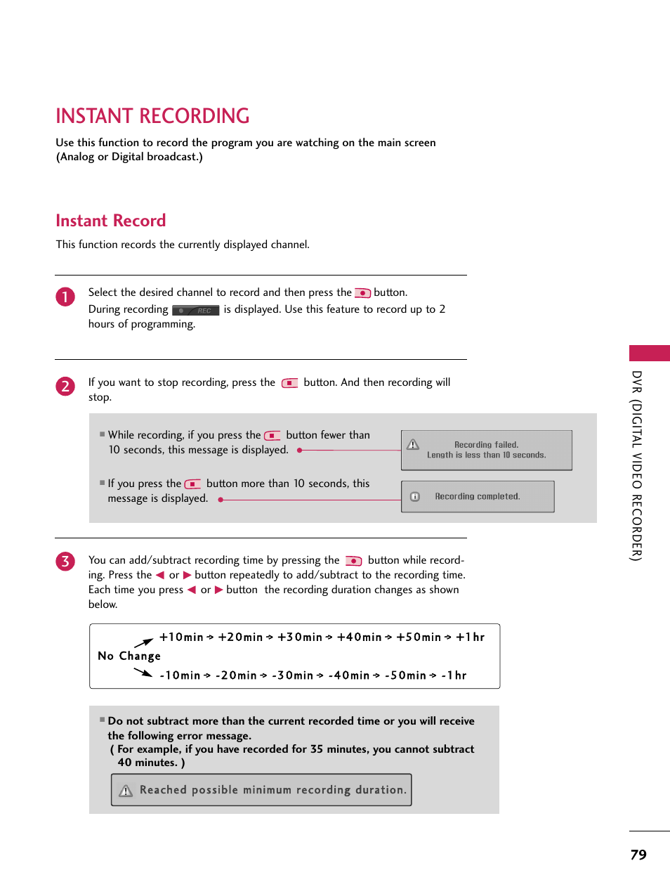 Instant recording, Instant record | LG 60PB4D User Manual | Page 80 / 152