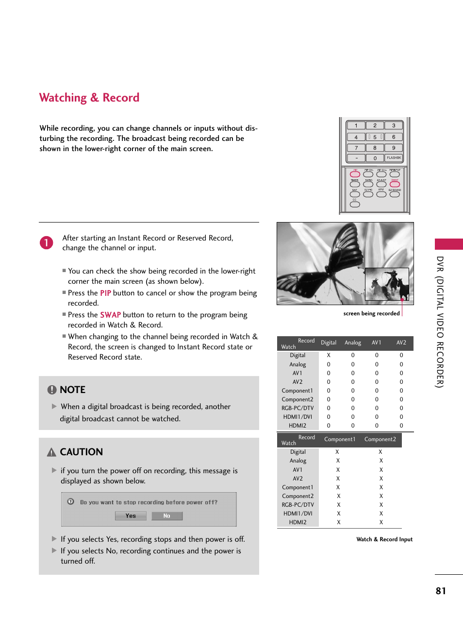 Watching & record, Dvr (digit al video recorder) | LG 60PB4D User Manual | Page 82 / 152