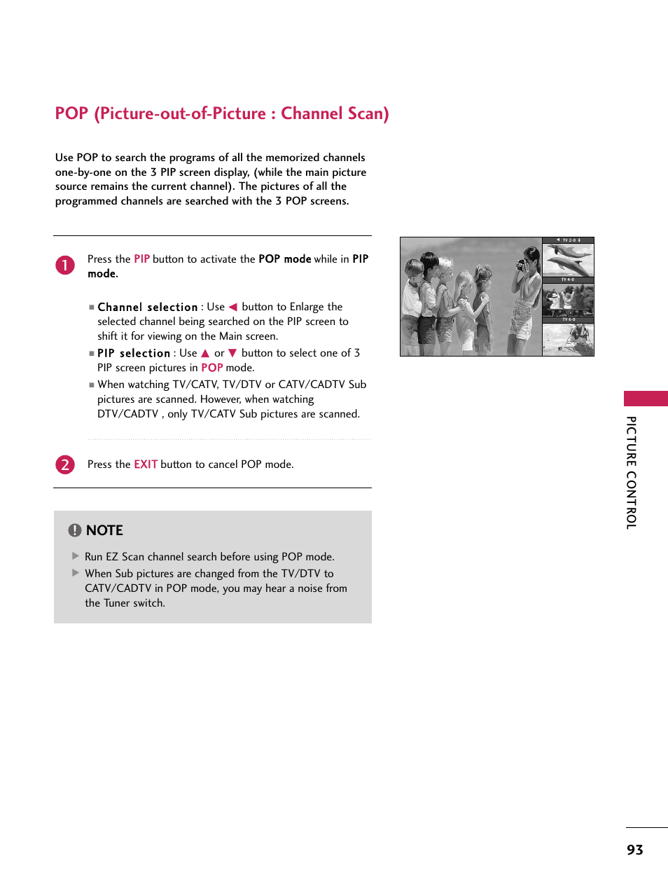 Pop (picture-out-of-picture : channel scan), Picture contr ol | LG 60PB4D User Manual | Page 94 / 152
