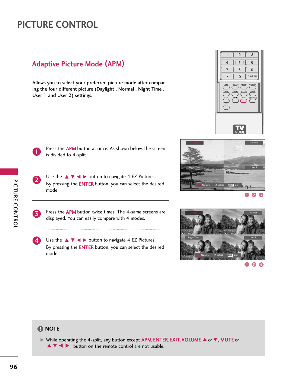 Adaptive picture mode (apm), Picture control, Picture contr ol | LG 60PB4D User Manual | Page 97 / 152