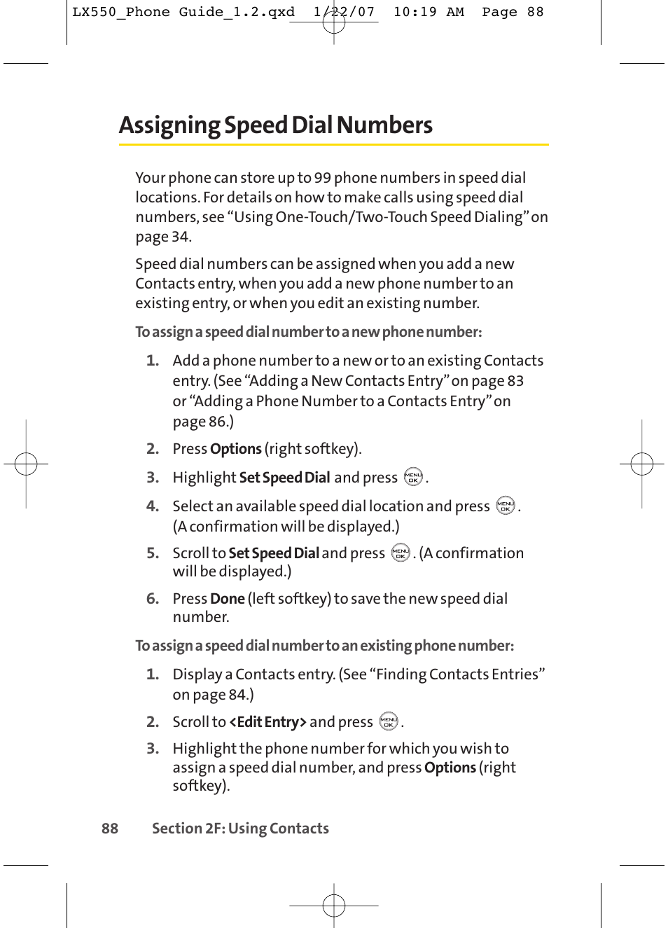 Assigning speed dial numbers | LG LX550 User Manual | Page 102 / 194