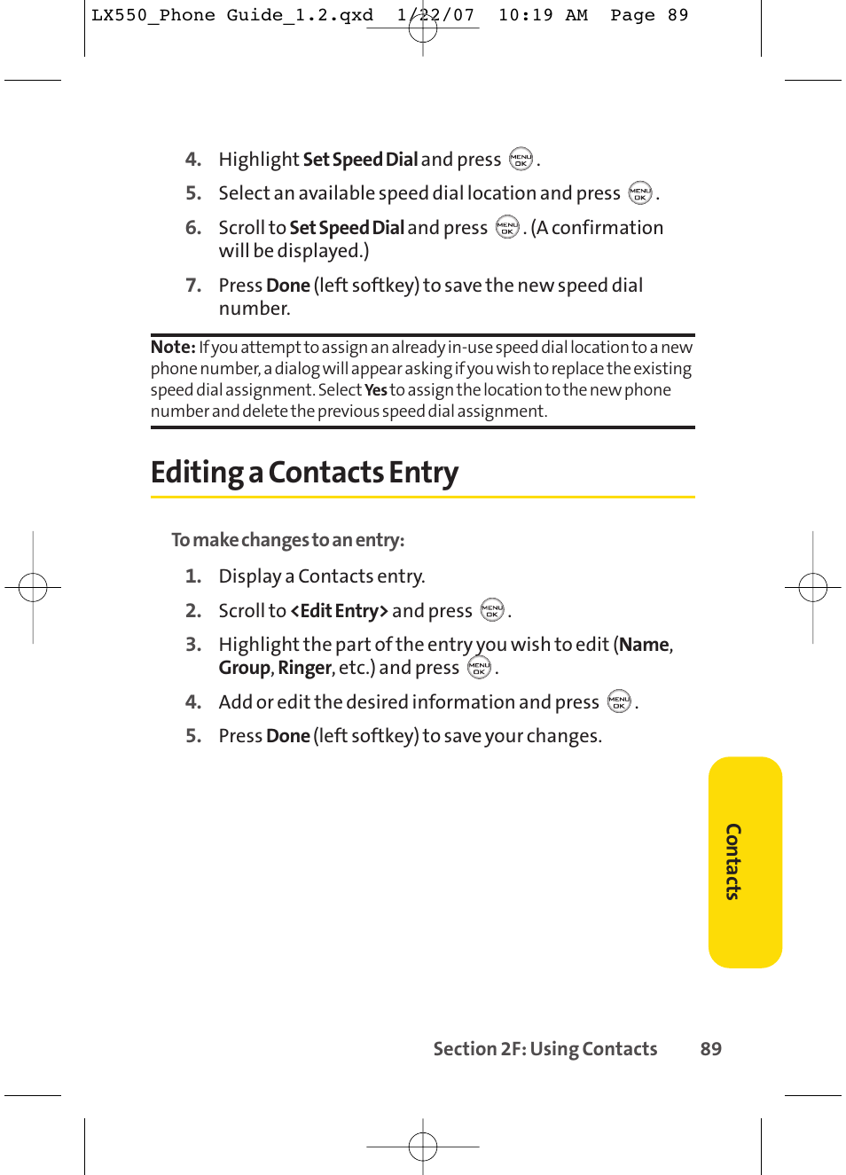 Editing a contacts entry | LG LX550 User Manual | Page 103 / 194