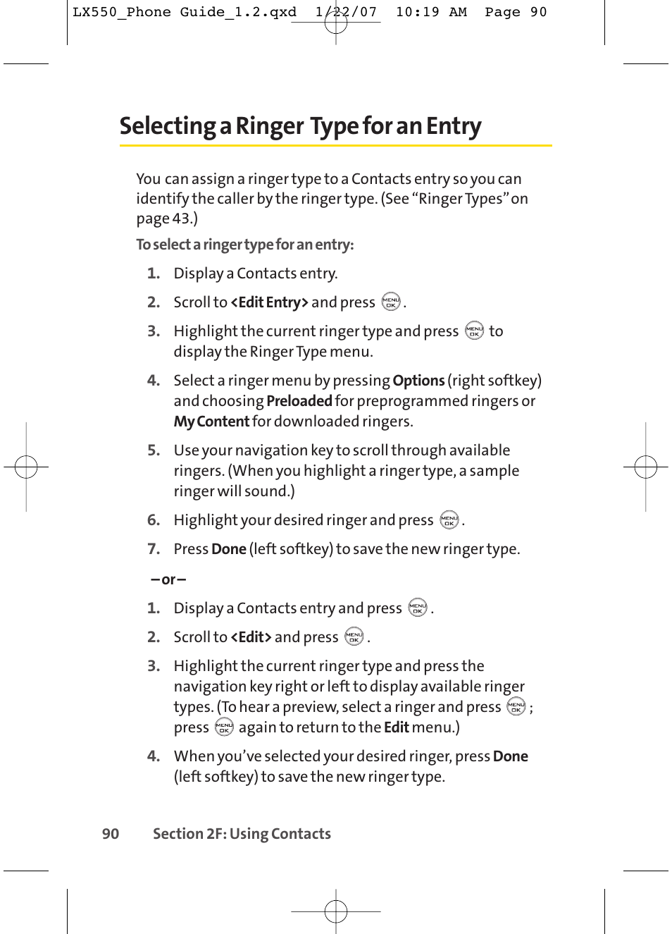 Selecting a ringer type for an entry | LG LX550 User Manual | Page 104 / 194