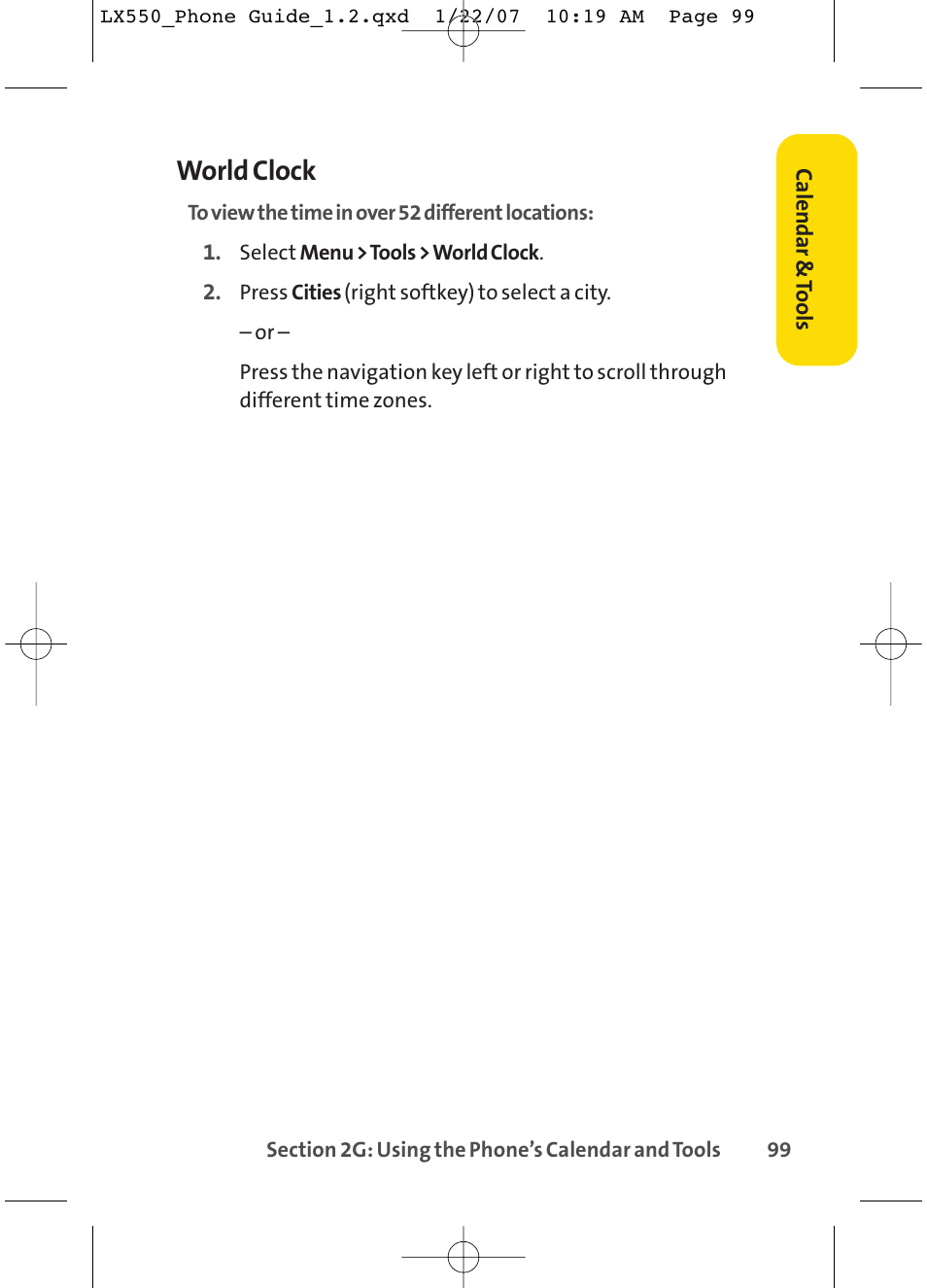 World clock | LG LX550 User Manual | Page 113 / 194