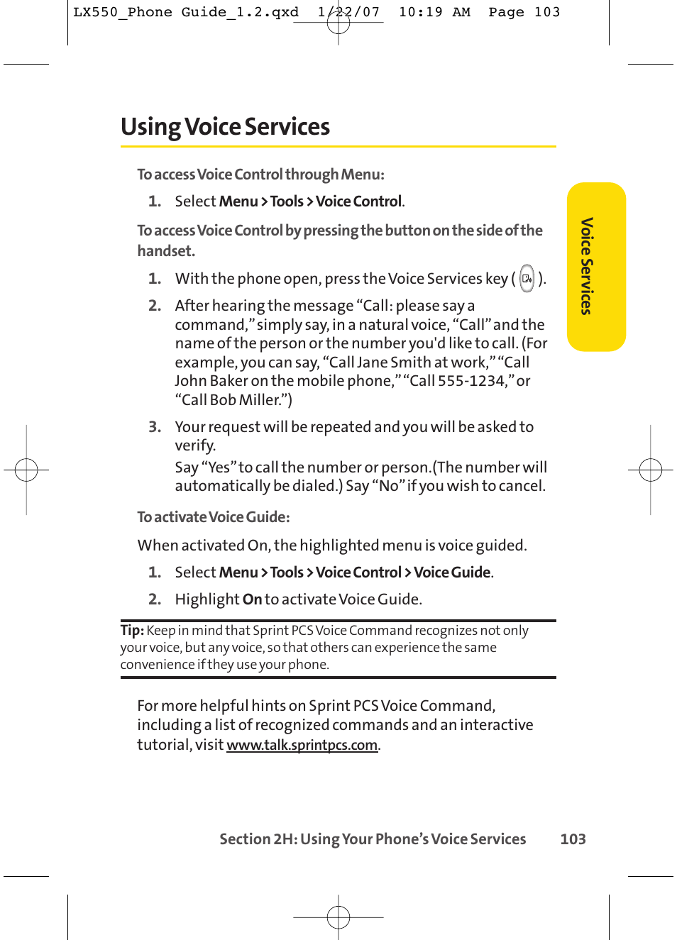 Using voice services | LG LX550 User Manual | Page 117 / 194