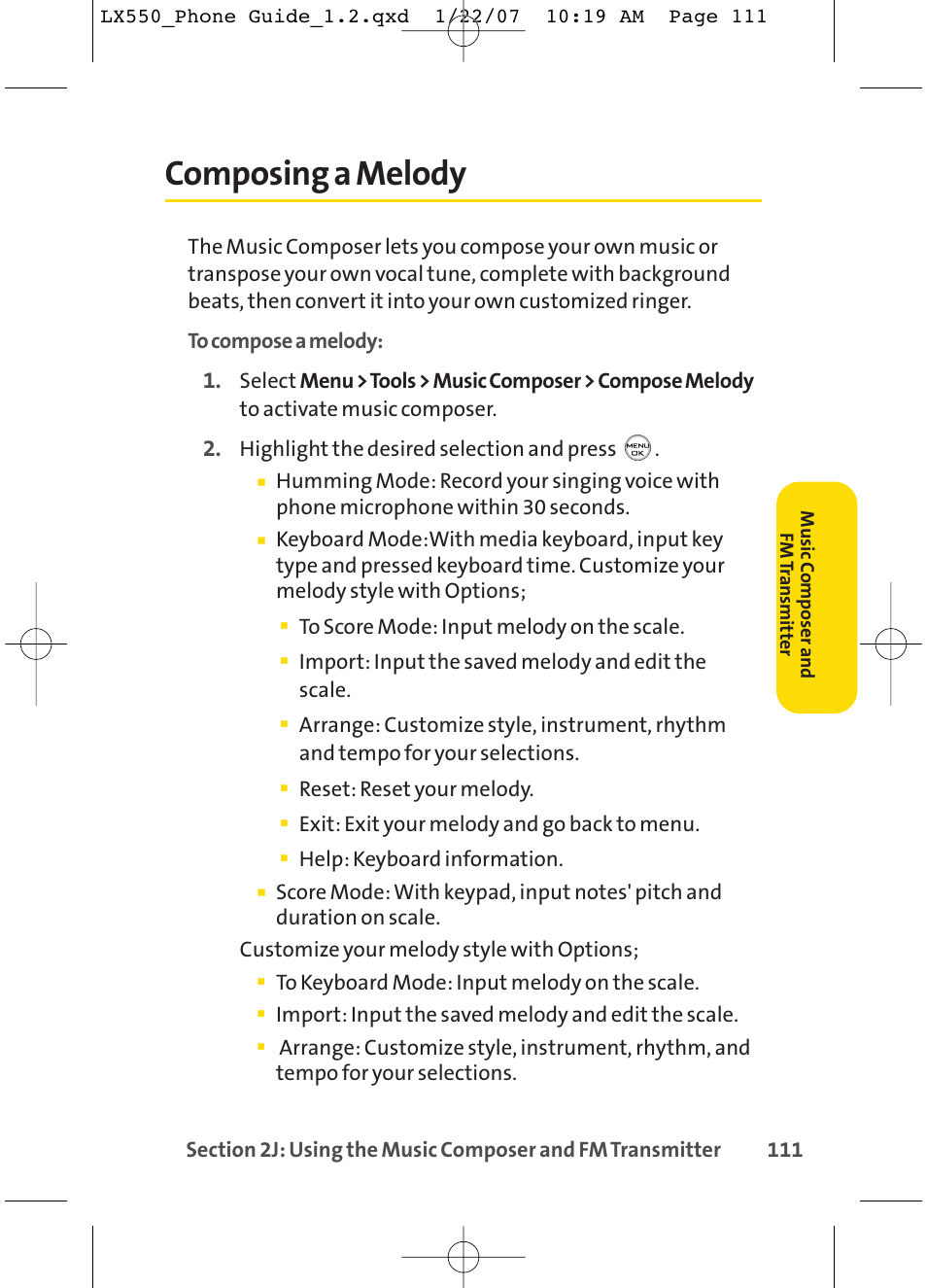 Composing a melody | LG LX550 User Manual | Page 125 / 194