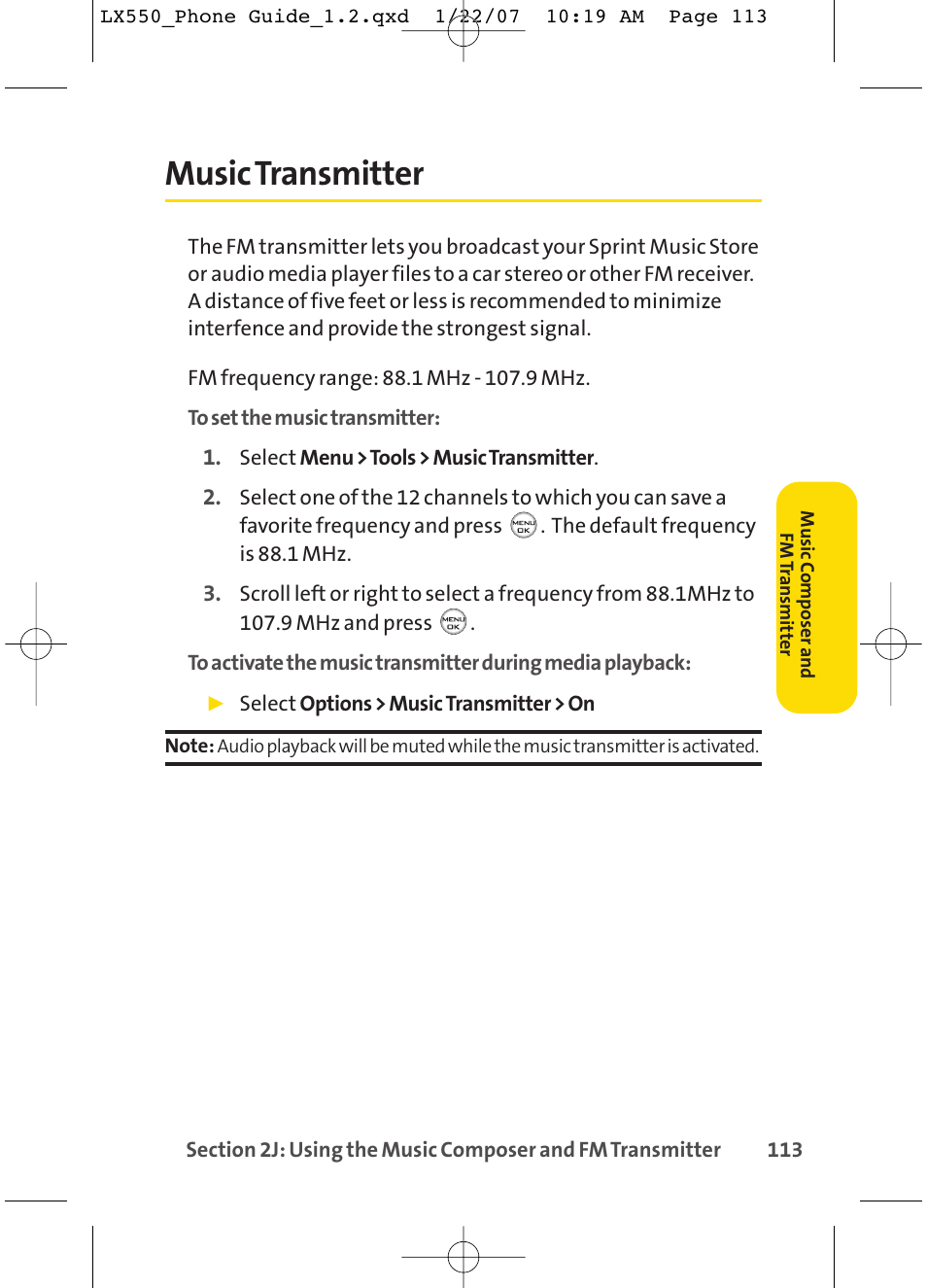 Music transmitter | LG LX550 User Manual | Page 127 / 194