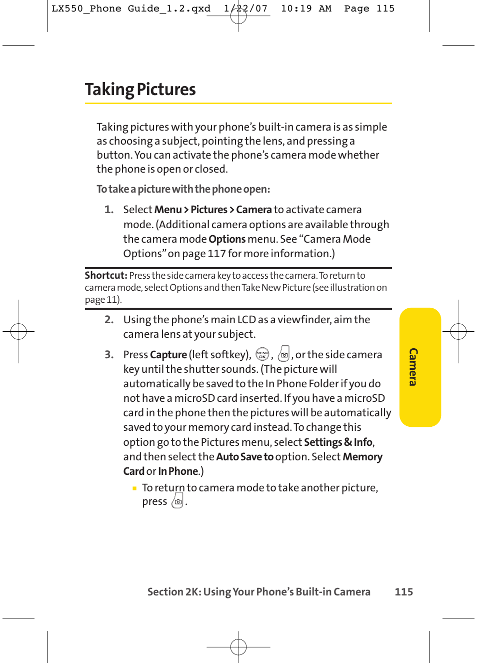 Taking pictures | LG LX550 User Manual | Page 129 / 194