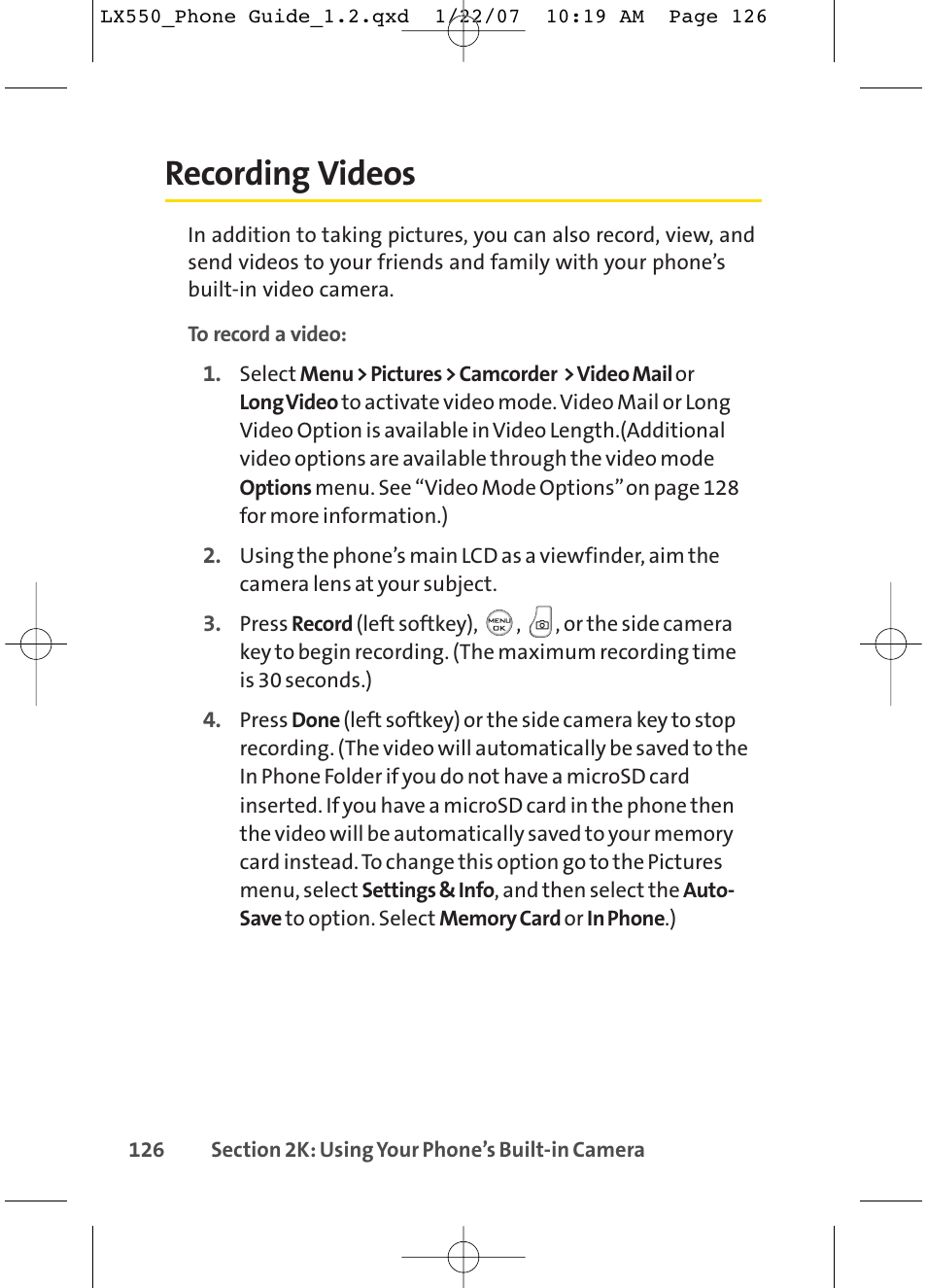 Recording videos | LG LX550 User Manual | Page 140 / 194
