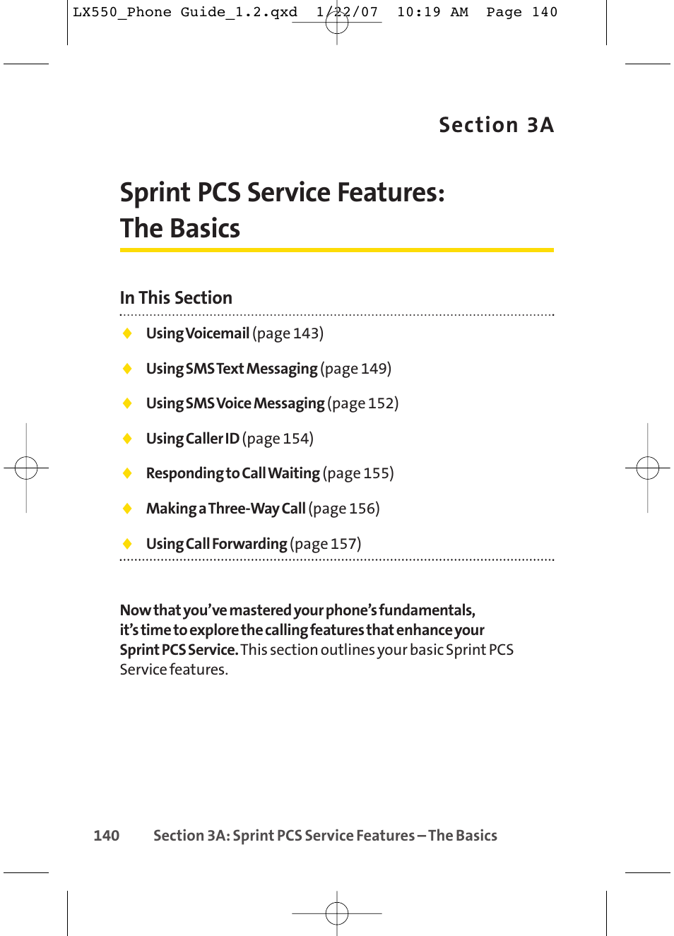 Sprint pcs service features: the basics | LG LX550 User Manual | Page 154 / 194